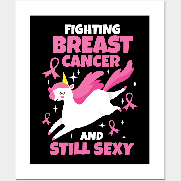 Fighting Breast Cancer and Still Sexy Unicorn Wall Art by jomadado